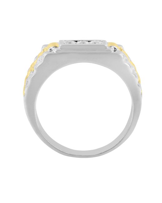 Haus of Brilliance White 10K Plated .925 Sterling Diamond Accent Miracle-Set 3 Stone Ridged Band Gentlemen's Fashion Ring (I-J Color, I2-I3 Clarity) for men