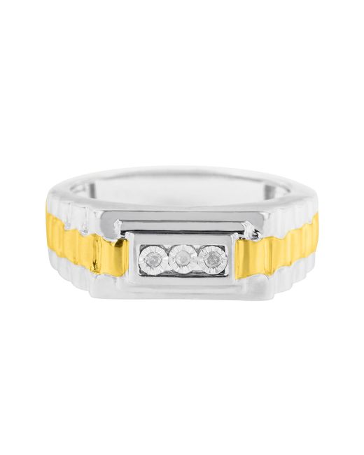 Haus of Brilliance White 10K Plated .925 Sterling Diamond Accent Miracle-Set 3 Stone Ridged Band Gentlemen's Fashion Ring (I-J Color, I2-I3 Clarity) for men