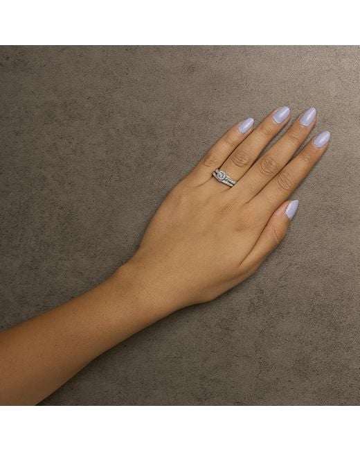 Haus of Brilliance Metallic 925 Sterling 1/3 Cttw Diamond Halo And Pave Shank Engagement Ring Set (I-J Color, I3 Clarity)
