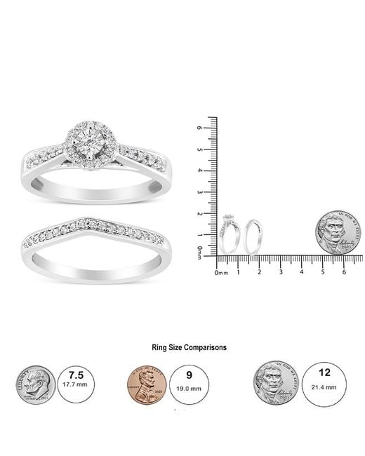 Haus of Brilliance Metallic 925 Sterling 1/3 Cttw Diamond Halo And Pave Shank Engagement Ring Set (I-J Color, I3 Clarity)
