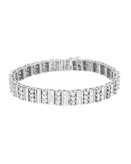 Haus of Brilliance Metallic 14K 4 7/8 Cttw Baguette & Round Brilliant-Cut Diamond Channel- & Prong-Set Tennis Bracelet (I-J Color, I1-I2 Clarity)