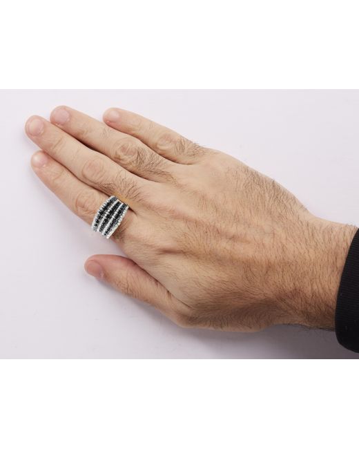 Haus of Brilliance Black 14K Plated .925 Sterling 1 3/4 Cttw Treated And Alternating Diamond Multi Row Band Ring I-J Color, I2-I3 Clarity) for men