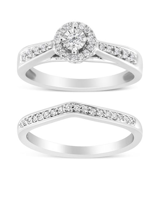 Haus of Brilliance Metallic 925 Sterling 1/3 Cttw Diamond Halo And Pave Shank Engagement Ring Set (I-J Color, I3 Clarity)