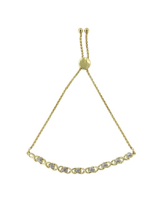 Haus of Brilliance Metallic 10K Over .925 Sterling 1/10 Cttw Diamond Heart And X-Link 6”-9” Adjustable Bolo Bracelet (H-I Color, I2-I3 Clarity)