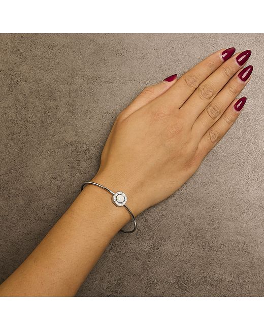 Haus of Brilliance Metallic 925 Sterling 7X7Mm Created Opal And Sapphire Halo Bangle Bracelet