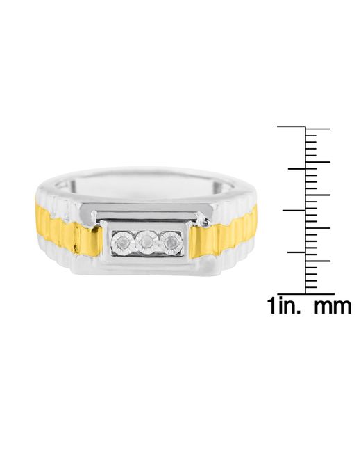 Haus of Brilliance White 10K Plated .925 Sterling Diamond Accent Miracle-Set 3 Stone Ridged Band Gentlemen's Fashion Ring (I-J Color, I2-I3 Clarity) for men