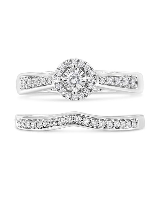 Haus of Brilliance Metallic 925 Sterling 1/3 Cttw Diamond Halo And Pave Shank Engagement Ring Set (I-J Color, I3 Clarity)