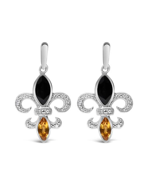Haus of Brilliance White 925 Sterling Marquise Cut Onyx And Citrine With Diamond Accent Fleur De Lis Drop Stud Earrings (H-I Color, Si1-Si2 Clarity)