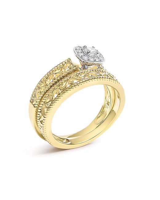 Haus of Brilliance Metallic 14K Plated .925 Sterling 1/5 Cttw Diamond Halo And Milgrain Finish Engagement Ring Bridal Set (I-J Color I3 Clarity)