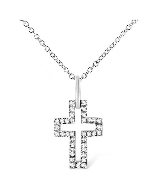 Haus of Brilliance Metallic 925 Sterling 1/10 Cttw Pave-Set Round-Cut Diamond Open Cross 18" Pendant Necklace (I-J Color, I1-2 Clarity)