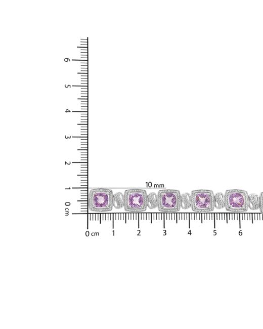 Haus of Brilliance Purple 925 Sterling 7X7 Mm Cushion Cut Amethyst And 1/10 Cttw Round Cut Diamond Square Shape Tennis Bracelet (I-J Color, I1-I2 Clarity)
