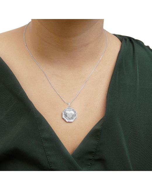 Haus of Brilliance Metallic 925 Sterling 5/8 Cttw Diamond Mirror Plate With Heart And Diamond Halo 18" Pendant Necklace (H-I Color, I2-I3 Clarity)