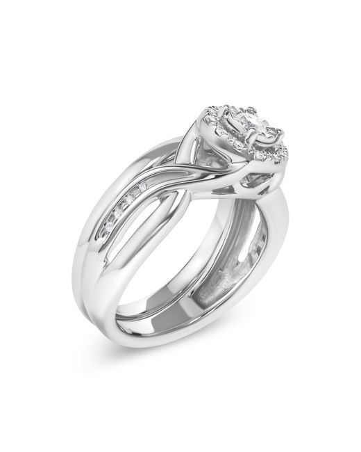 Haus of Brilliance White 925 Sterling 1/7 Cttw Diamond Halo Bypass Engagement Ring And Wedding Band Set (I-J Color, I3 Clarity)