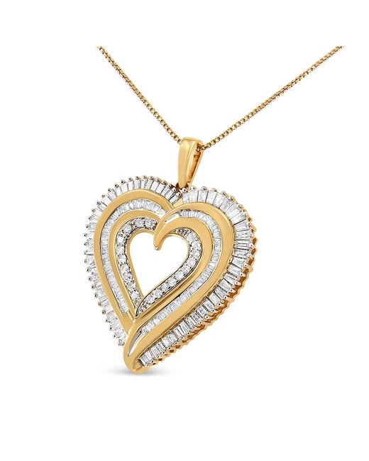Haus of Brilliance Metallic 14K Plated .925 Sterling 1 1/2 Cttw Baguette Diamond Composite Heart 18" Inch Pendant Necklace (I-J Color, I1-12 Clarity)