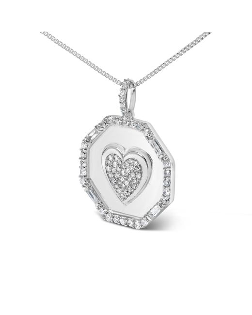Haus of Brilliance Metallic 925 Sterling 5/8 Cttw Diamond Mirror Plate With Heart And Diamond Halo 18" Pendant Necklace (H-I Color, I2-I3 Clarity)