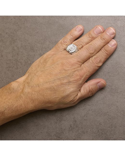 Haus of Brilliance White 925 Sterling 1/2 Cttw Multi-Diamond Hexagon Frame Ring (I-J Color, I3 Clarity) for men