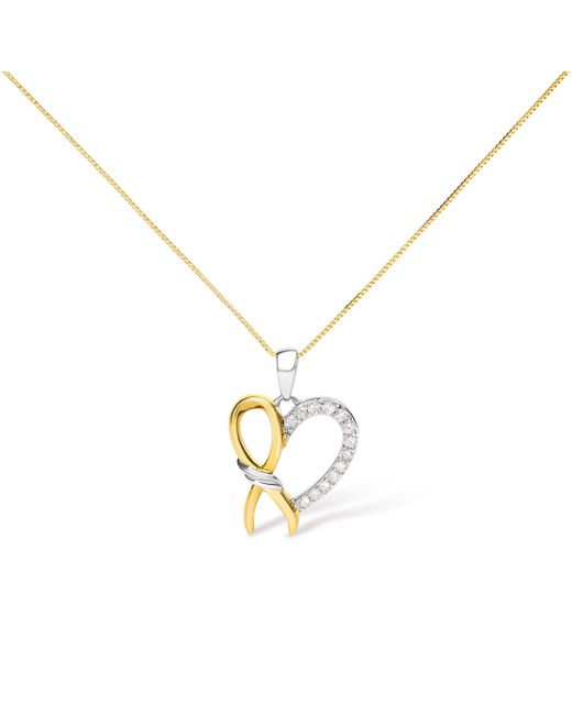 Haus of Brilliance Metallic 10K Plated .925 Sterling 1/5 Cttw Diamond Ribbon Heart Pendant Necklace (H-I Color, I2-I3 Clarity)