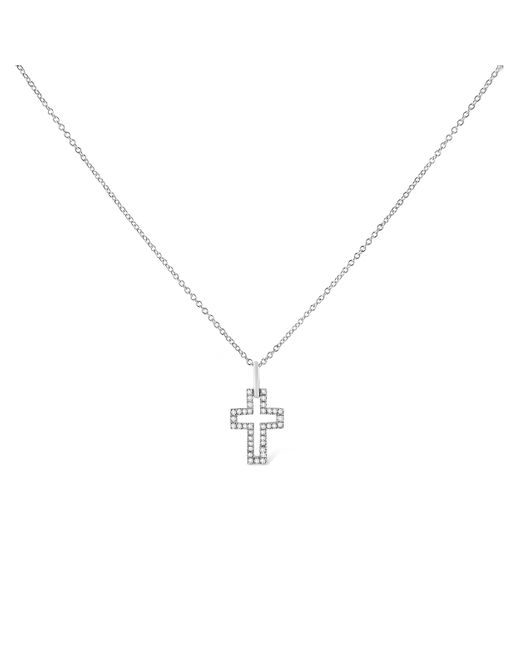 Haus of Brilliance Metallic 925 Sterling 1/10 Cttw Pave-Set Round-Cut Diamond Open Cross 18" Pendant Necklace (I-J Color, I1-2 Clarity)