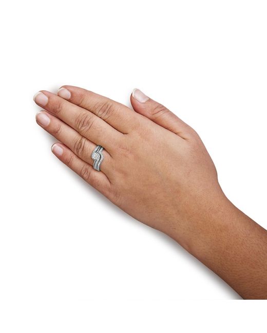 Haus of Brilliance Metallic 925 Sterling 1/3Ct Cttw Multi-Diamond Bypass Vintage-Style Bridal Set Ring And Band (I-J Color, I3 Clarity)