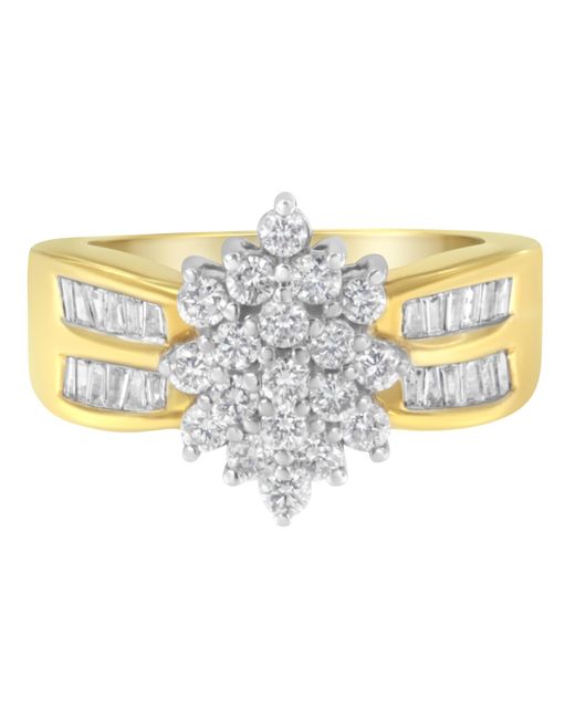 Haus of Brilliance White 10K 1.0 Cttw Round & Baguette Cut Diamond Floral Cluster Double-Channel Flared Band Statement Ring (H-I Color, Si2-I1 Clarity)