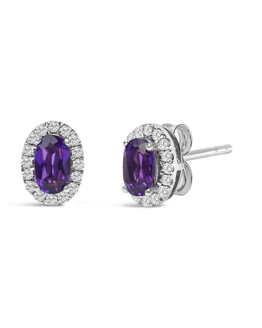 Haus of Brilliance Purple 10K 5X3 Mm Oval Amethyst And Diamond Halo Stud Earrings (I-J Color, I1-I2 Clarity)