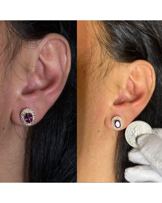 Haus of Brilliance Purple 14K 7X5Mm Oval Cut Garnet And 3/8 Cttw Round Diamond Halo Stud Earrings (G-H Color, Si1-Si2 Clarity)