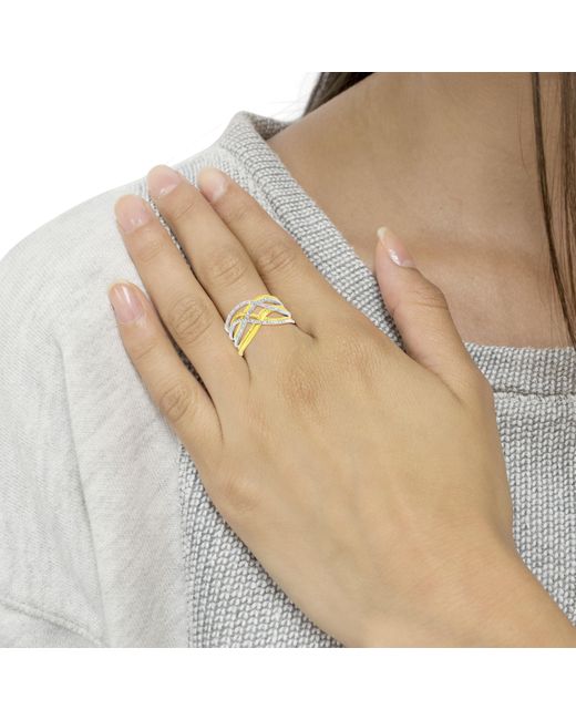 Haus of Brilliance Metallic 10K Plated .925 Sterling 1/10 Cttw Diamond Multi Row Crossover Ring Band (I-J Color, I1-I2 Clarity)