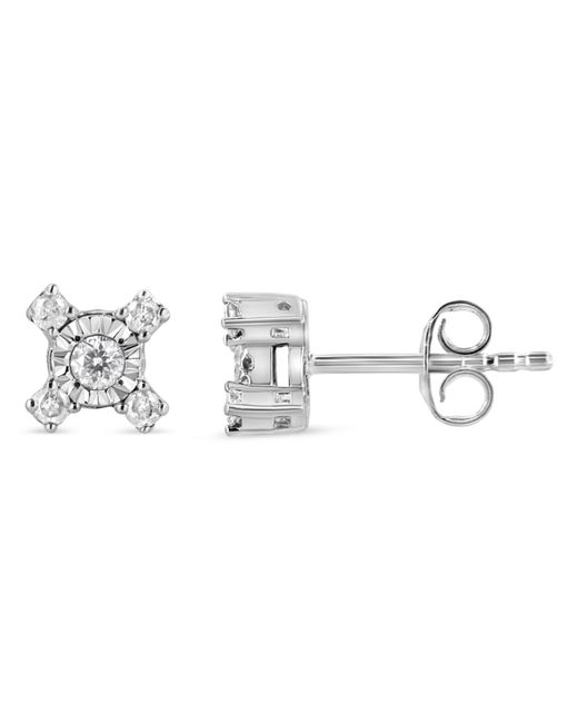 Haus of Brilliance Metallic 925 Sterling 1/4 Cttw Miracle Plate Set Round And Princess-Cut Diamond "X" Shaped Stud Earrings (I-J Color, I2-I3 Clarity)
