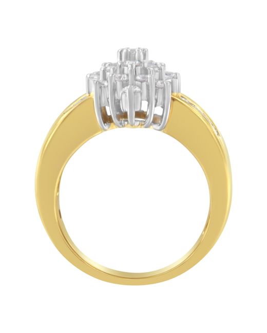 Haus of Brilliance White 10K 1.0 Cttw Round & Baguette Cut Diamond Floral Cluster Double-Channel Flared Band Statement Ring (H-I Color, Si2-I1 Clarity)