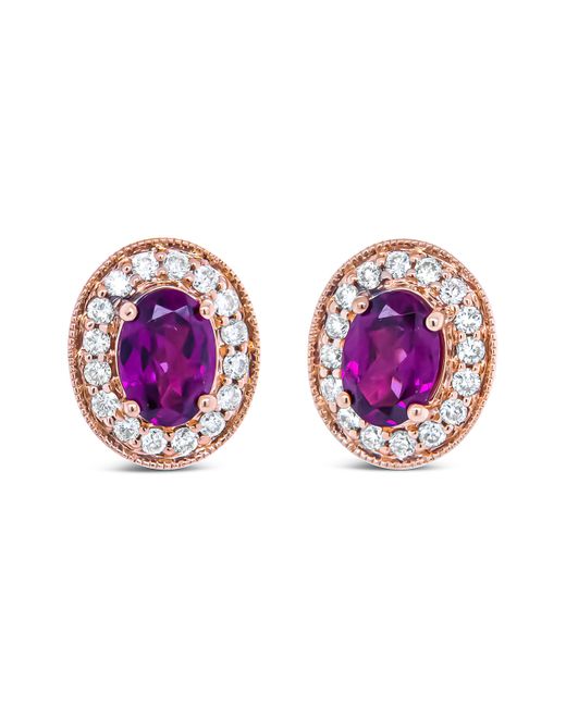 Haus of Brilliance Purple 14K 7X5Mm Oval Cut Garnet And 3/8 Cttw Round Diamond Halo Stud Earrings (G-H Color, Si1-Si2 Clarity)