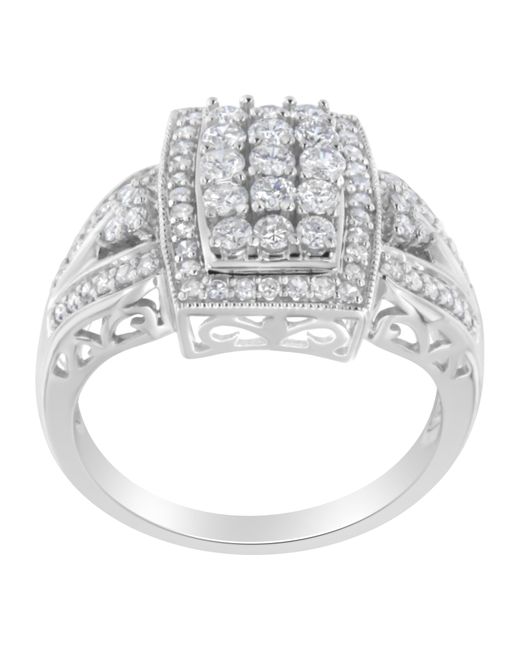 Haus of Brilliance Gray 10K 1.0 Cttw Diamond Rectangular Cushion Shaped Cluster Halo Flared Band Cocktail Fashion Ring (H-I Color, Si2-I1 Clarity)