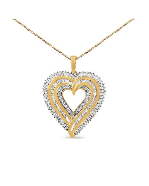 Haus of Brilliance Metallic 14K Plated .925 Sterling 1 1/2 Cttw Baguette Diamond Composite Heart 18" Inch Pendant Necklace (I-J Color, I1-12 Clarity)