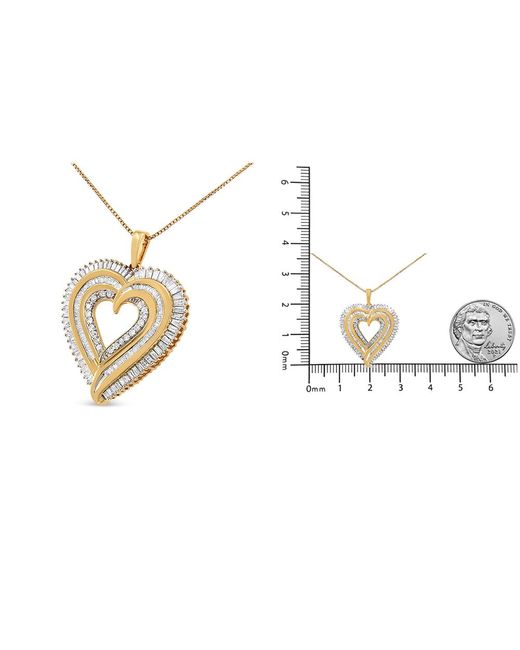 Haus of Brilliance Metallic 14K Plated .925 Sterling 1 1/2 Cttw Baguette Diamond Composite Heart 18" Inch Pendant Necklace (I-J Color, I1-12 Clarity)