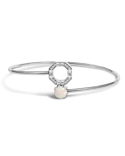 Haus of Brilliance Metallic 925 Sterling 7X7Mm Created Opal And Sapphire Halo Bangle Bracelet