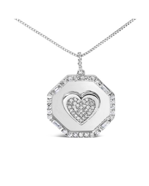 Haus of Brilliance Metallic 925 Sterling 5/8 Cttw Diamond Mirror Plate With Heart And Diamond Halo 18" Pendant Necklace (H-I Color, I2-I3 Clarity)