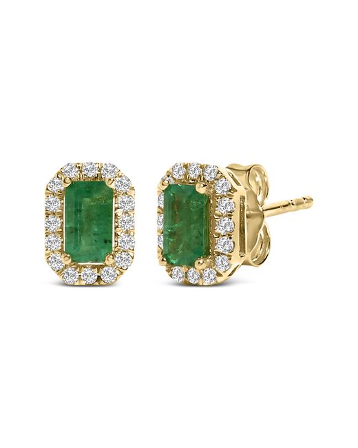 Haus of Brilliance Green 14K Emerald And 1/8 Cttw Diamond Halo Octagonal Shaped Stud Earrings (I-J Color, I1-I2 Clarity)