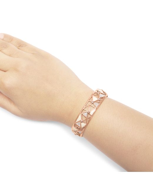 Haus of Brilliance Pink 14K 5/8 Cttw Diamond With Tourmaline Open Cuff Bangle With Enamel (G-H Color, Si1-Si2 Clarity)