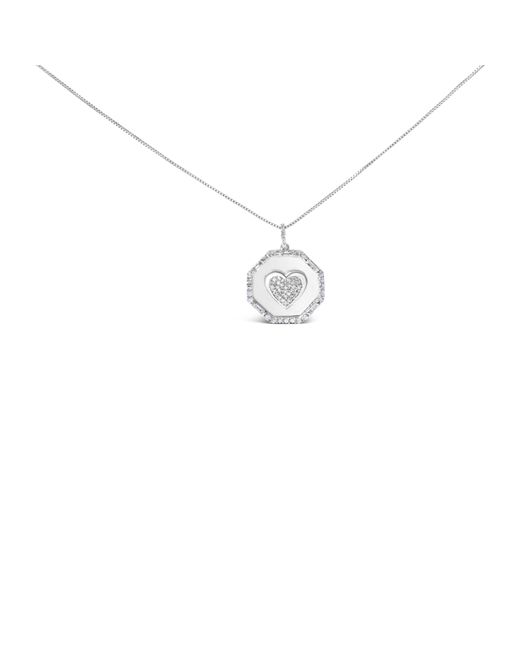Haus of Brilliance Metallic 925 Sterling 5/8 Cttw Diamond Mirror Plate With Heart And Diamond Halo 18" Pendant Necklace (H-I Color, I2-I3 Clarity)