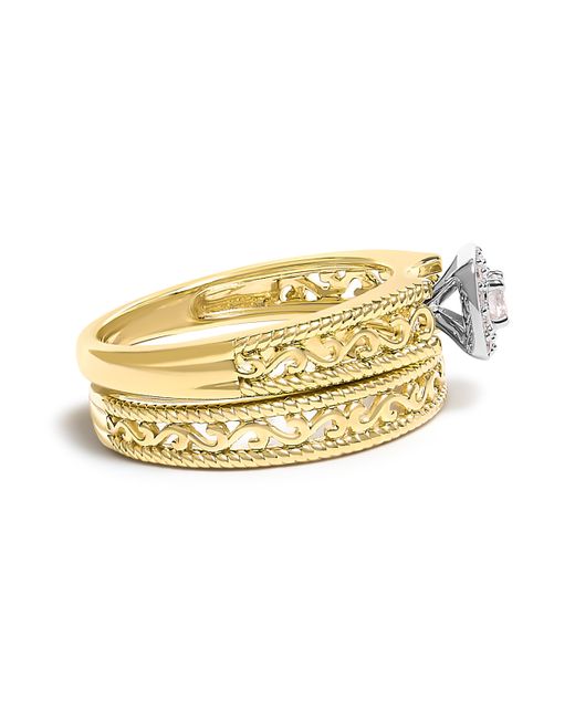 Haus of Brilliance Metallic 14K Plated .925 Sterling 1/5 Cttw Diamond Halo And Milgrain Finish Engagement Ring Bridal Set (I-J Color I3 Clarity)