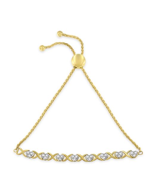 Haus of Brilliance Metallic 10K Over .925 Sterling 1/10 Cttw Diamond Heart And X-Link 6”-9” Adjustable Bolo Bracelet (H-I Color, I2-I3 Clarity)