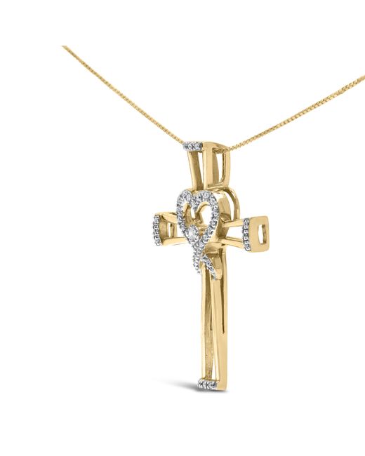 Haus of Brilliance Black 14K Plated .925 Sterling 1/6 Cttw Diamond Interlocking Heart And Ribbon Cross Pendant Necklace (H-I Color, I2-I3 Clarity)