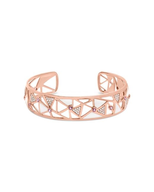 Haus of Brilliance Pink 14K 5/8 Cttw Diamond With Tourmaline Open Cuff Bangle With Enamel (G-H Color, Si1-Si2 Clarity)