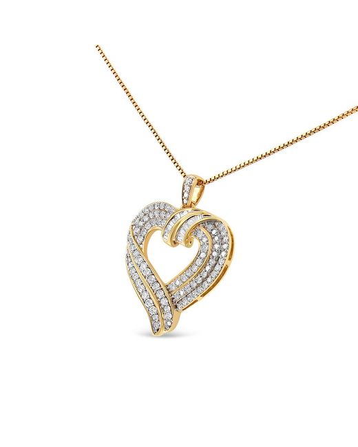 Haus of Brilliance Metallic 14K Plated .925 Sterling 1.00 Cttw Baguette Diamond Composite Open Heart 18" Inch Pendant Necklace (I-J Color, I1-I2 Clarity)