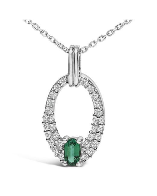 Haus of Brilliance Metallic 925 Sterling Created Emerald And Sapphire Oval Shaped Pendant Necklace