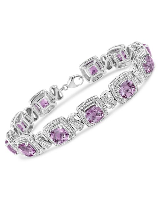 Haus of Brilliance Purple 925 Sterling 7X7 Mm Cushion Cut Amethyst And 1/10 Cttw Round Cut Diamond Square Shape Tennis Bracelet (I-J Color, I1-I2 Clarity)