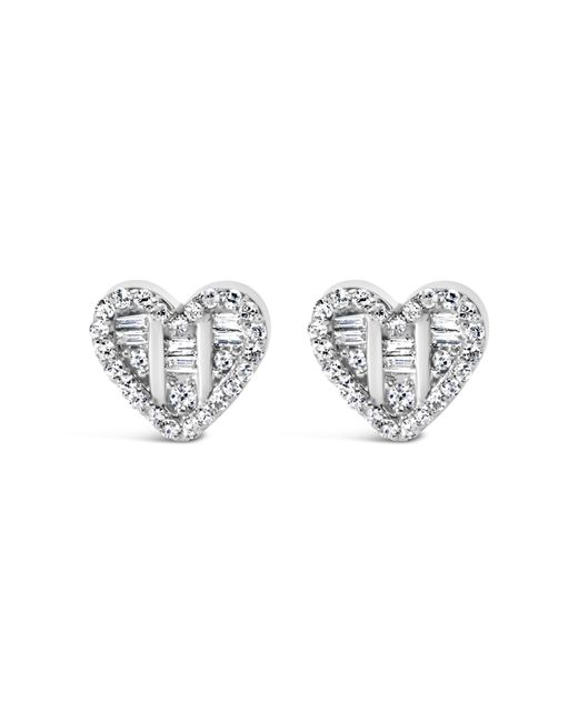 Haus of Brilliance Metallic 925 Sterling 1/2 Cttw Round And Baguette Diamond Composite Heart Shaped Stud Earring (I-J Color, Si2-I1 Clarity)