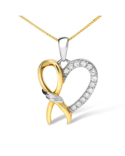 Haus of Brilliance Metallic 10K Plated .925 Sterling 1/5 Cttw Diamond Ribbon Heart Pendant Necklace (H-I Color, I2-I3 Clarity)