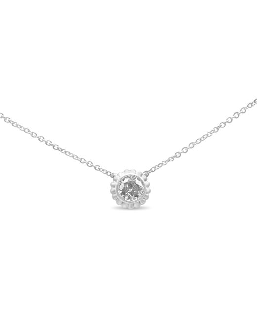 Haus of Brilliance Metallic 10K 1/4 Cttw Bezel-Set Round Diamond Solitaire Floral Pendant 18" Necklace (I-J Color, Si2-I1 Clarity)