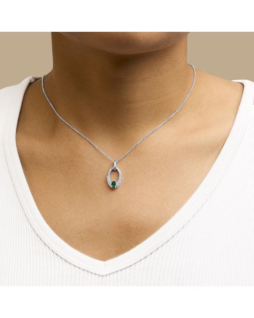 Haus of Brilliance Metallic 925 Sterling Created Emerald And Sapphire Oval Shaped Pendant Necklace