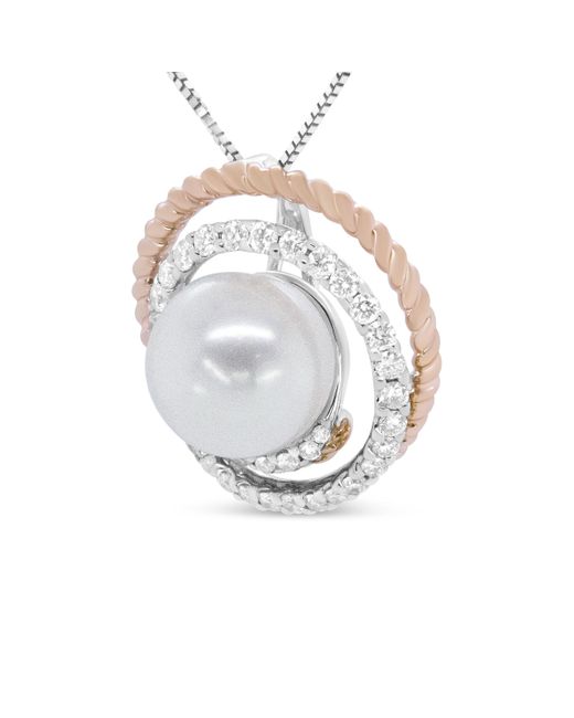 Haus of Brilliance Metallic 14K Rose And 3/8 Cttw Pave Diamond And 9Mm Round Pearl Spiral Openwork 18" Pendant Necklace- (H-I Color, Vs1-Vs2 Clarity)